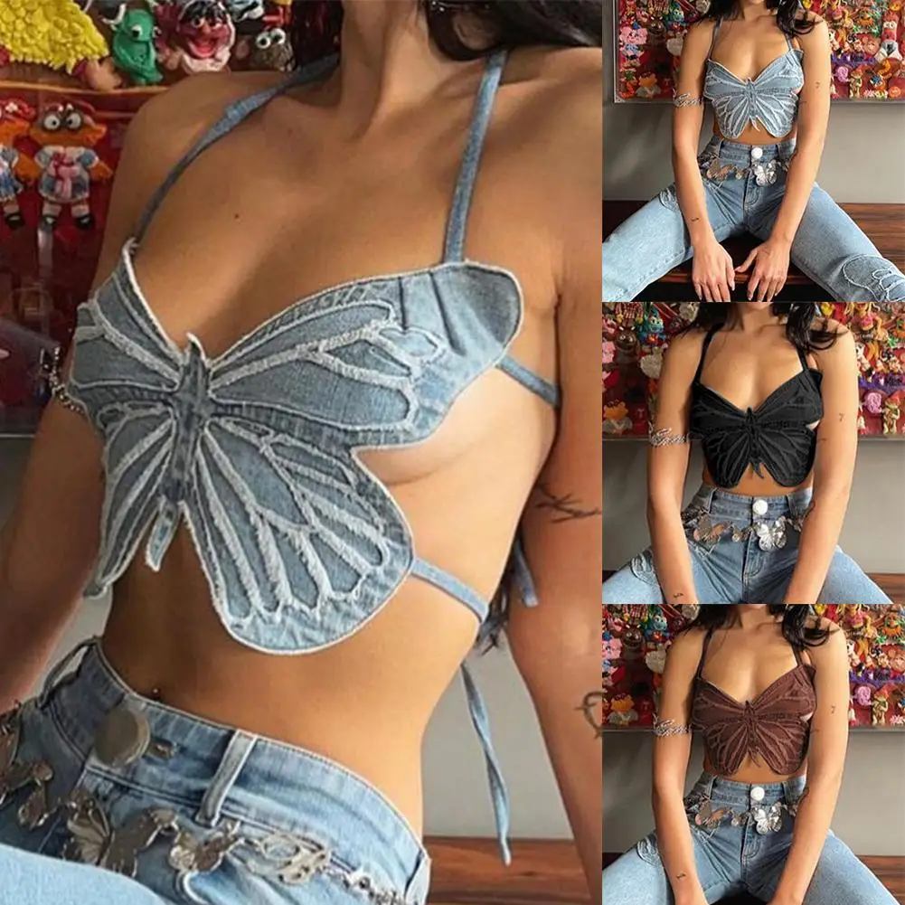 sleep camisole Sexy Sweet Bandage Hollow Crop Top For Women Camisole Summer Club Party Knitted Butterfly Tank Tops Beach Vacation Vest silk camisole