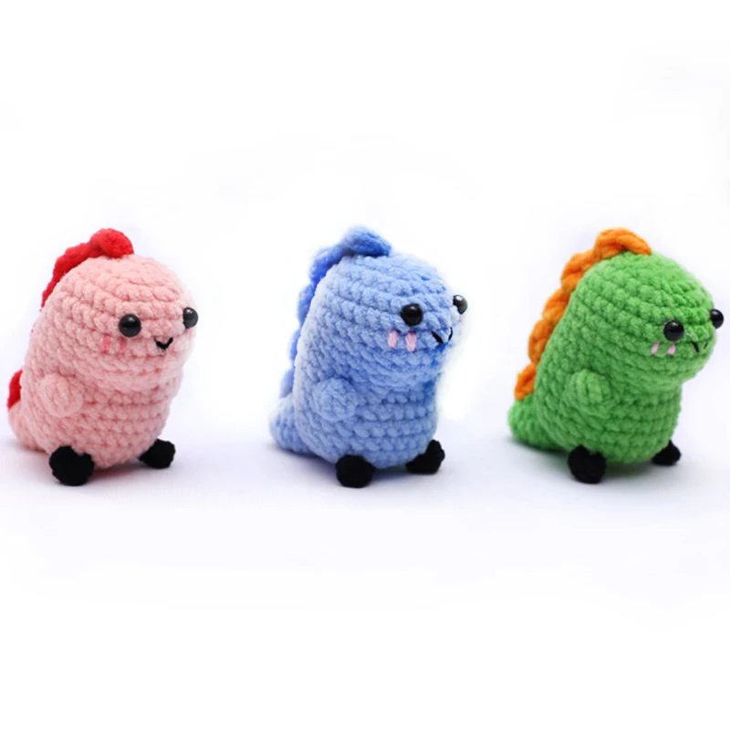 Cute Crochet Animal Dinosaur Doll Handmake Knit Dinosaur DIY Hand-crocheted Finished Product Key Holder Backpack Decor Accessori