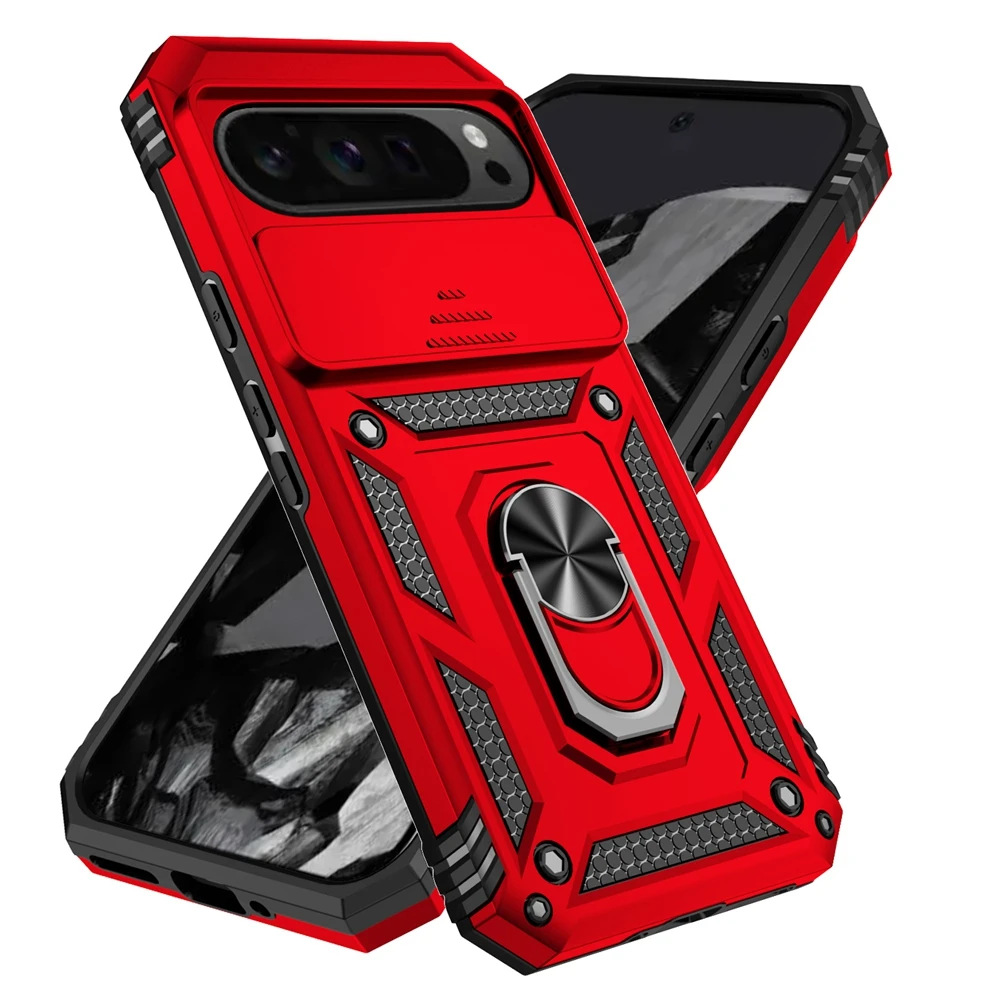 Shockproof Armor Slide Lens Protective Case with Magnetic Ring Holder