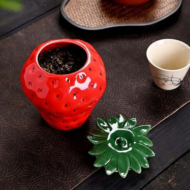 Ceramiczne naczynie na herbatę Caddies w stylu truskawkowym do przechowywania kawy do przechowywania herbaty pojemnik na kawę słoik na herbatę organizer na herbatę D004