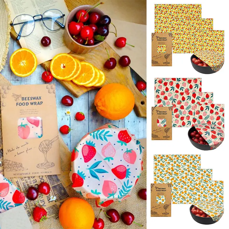 Cotton Beeswax Wrap Cloth Reusable Natural Food Grade Preservative Cloth Eco Food Fresh Bag Cover Kitchen Storage Paper 3Pcs/Set