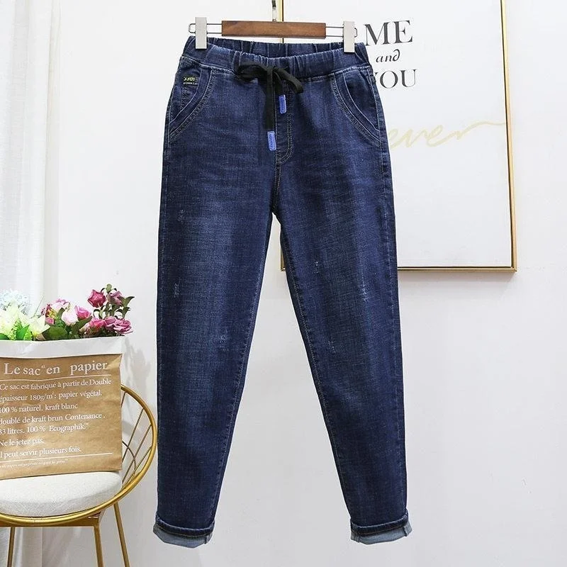 Women Jeans S-5XL Spring Autumn Casual Stretch High Waist Denim Pants Ladies Vintage Harem Trousers Vaqueros Mujer white women s european 2023 spring new high waist slimming jeans ladies fashion casual simple burrs tassels harem denim pants