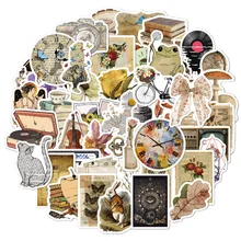 

50pcs Cute Retro Vintage Pattern Stickers For Stationery Laptop Guitar Sketchbook Sticker Scrapbooking Material Craft Supplies