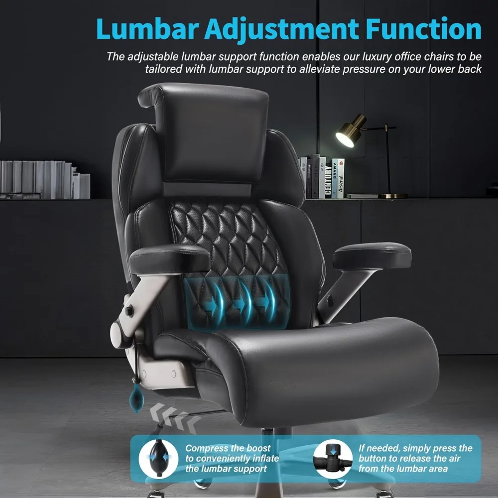 "sturdy ergonomic office chair for 700lbs capacity - adjustable headrest, lumbar support, 3d flip arms, large wheels, heavy duty