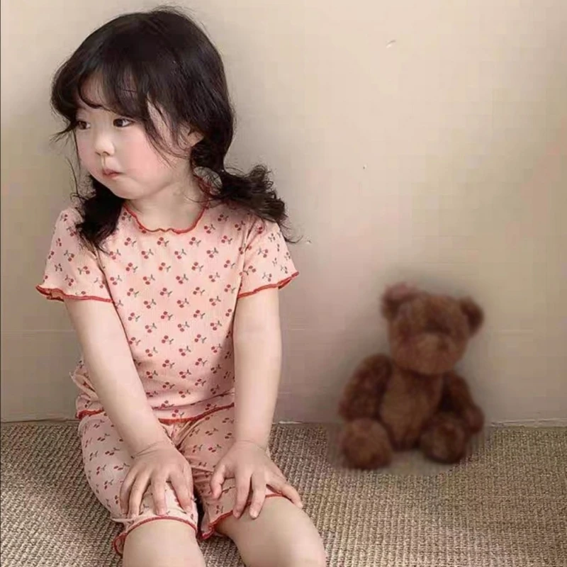 Summer Children Clothing 2pcs Short Sleeve Sleepwear Set Children Sets Kids Clothes Boy Girl T-shirt Shorts Home Suit 2-7Y