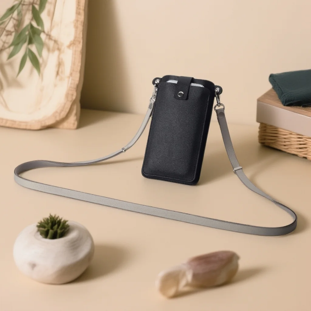 Stylish Magnetic Crossbody Neckband Phone Wallet Leather Case & Universal Lanyard