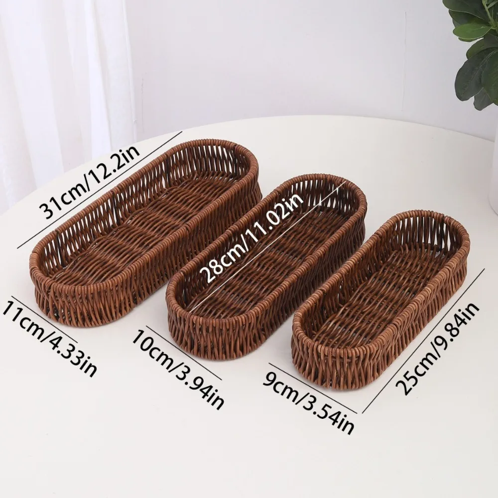 Fashion Plastic Imitation Rattan Storage Basket Universal Oval Picnic Basket Home Desk Decoration Faux Wicker Tray 6