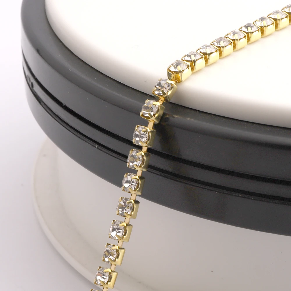 10 Yards/Rolle SS6-SS16 Glänzende Kristall-Strass-Kette zum Aufnähen oder Aufkleben für Kleidung, Schmuck, Bekleidungszubehör, Verzierung, Cup-Kette – Detail 5