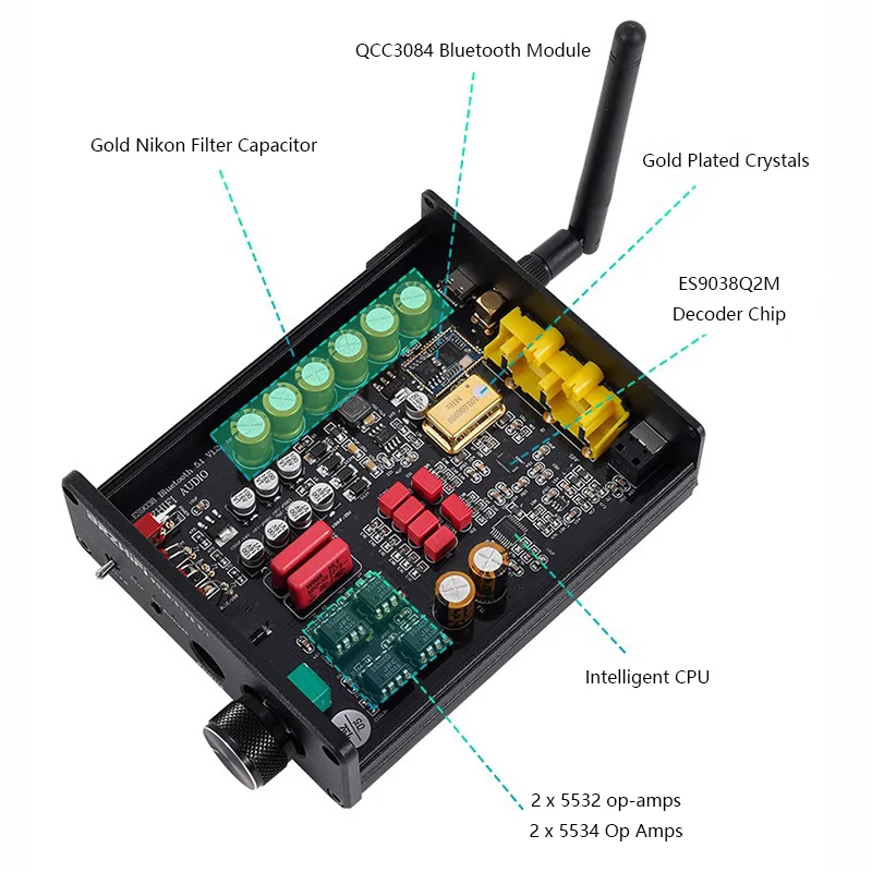 Lossless Bluetooth Audio Decoder QCC3084 Bluetooth 5.4 ES9038Q2M DAC HIFI Decoder Support APTX-HD HD Format Receiver
