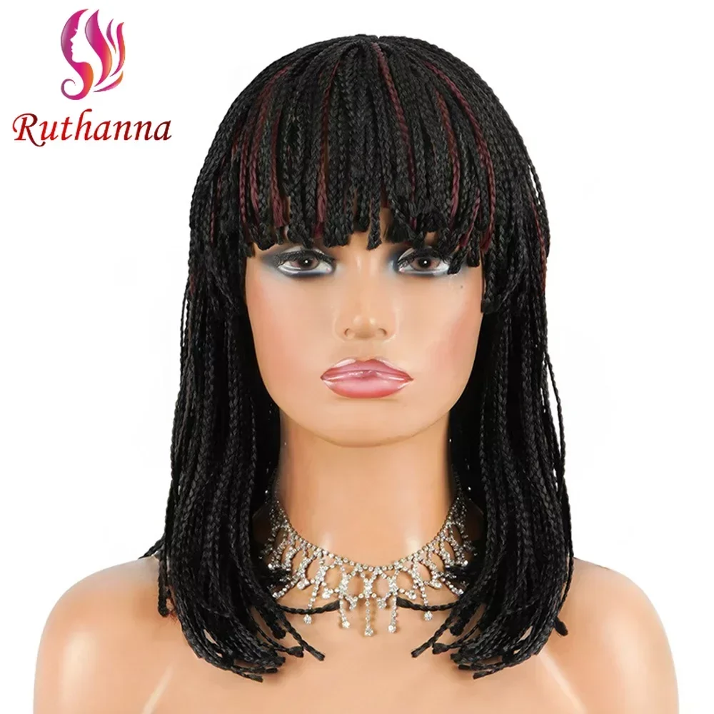 Bob Box Braid Wig Synthetic Short Three Cornrow Braided Wig For Women Fashion Blunt Bangs Dreadlocks Braided Daily Use