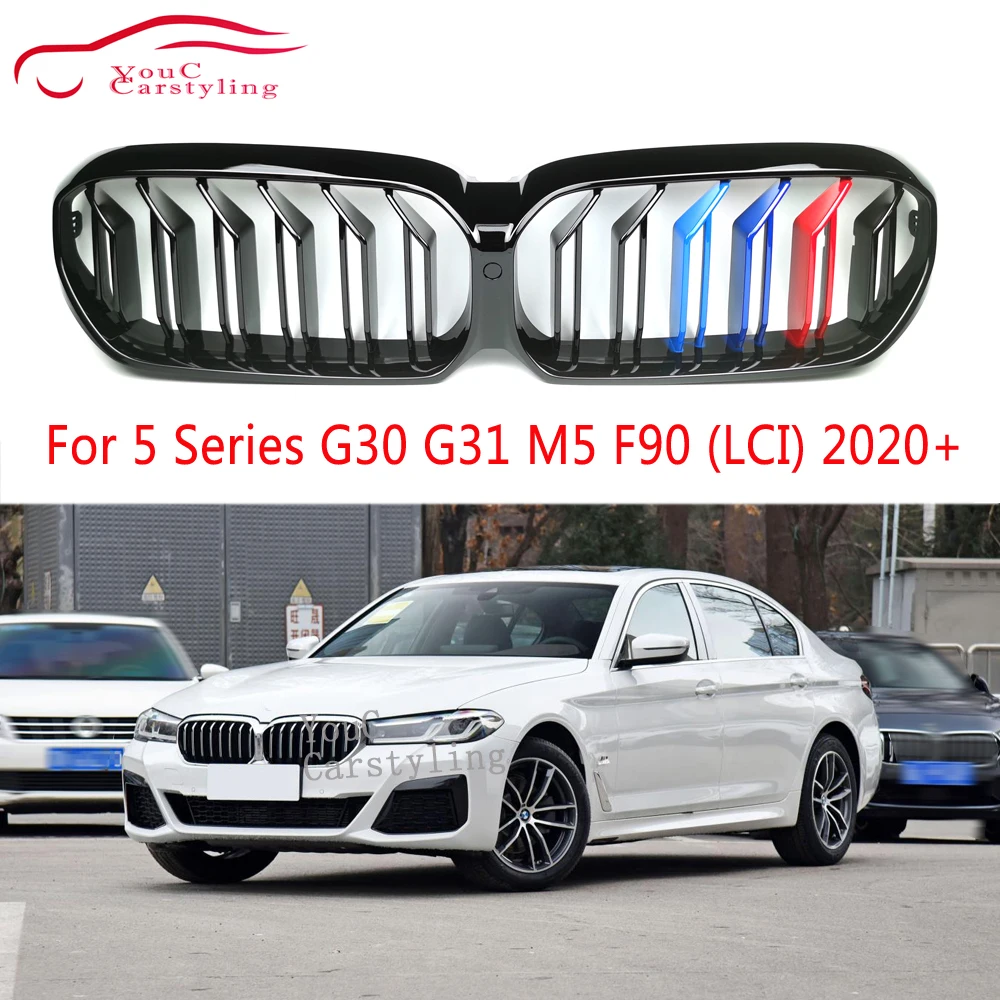 

G30 ABS Dual Line Gloss M Color Grille For BMW 5 Series G30 G31 M5 F90 LCI 2020+ Front Kidney Bumper Grill