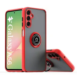 Matte Finish Phone Case with Magnetic Ring Holder and Enhanced Protection - Galaxy A37 (Red)