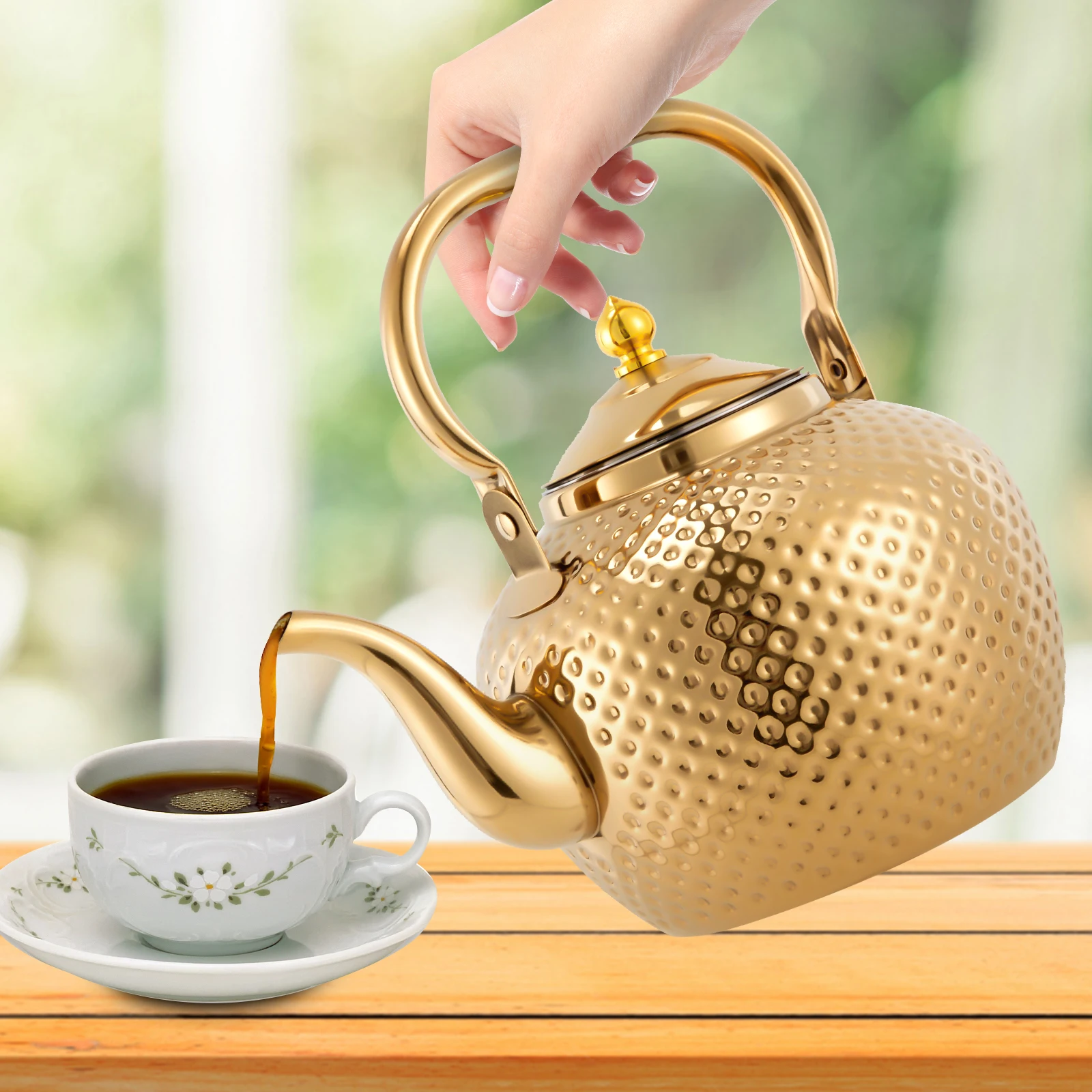 "Sterling Peak" Hammered Stainless Steel Teapot - clHouse & Home