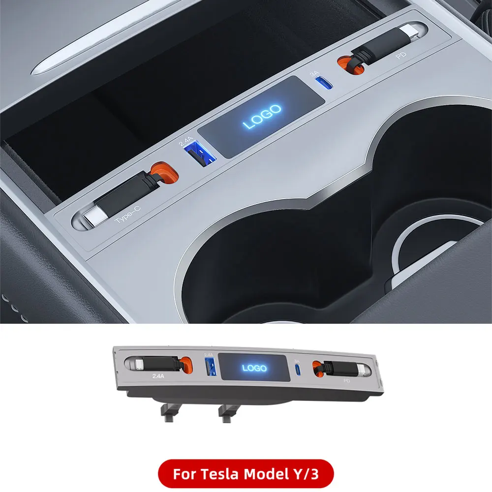 

Intelligent Docking Station For Tesla 27W Quick Charger USB Shunt Hub For Model 3 Model Y Central Control Splitter 80cm line