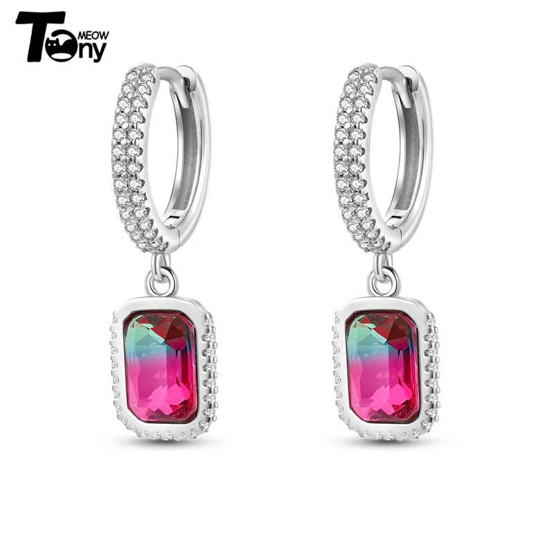 925 Sterling Silver Hoop Earrings For Women Star Moon Paint Feather Musical Note Colorful Zircon Fashion Earrings Women Gift