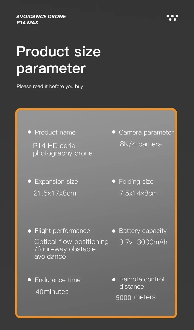 Xiaomi MIJIA P14 Drone Professional 8K GPS Dual Camera 5G Folding Obstacle Avoidance Optical Flow Positioning Upgraded 10000M