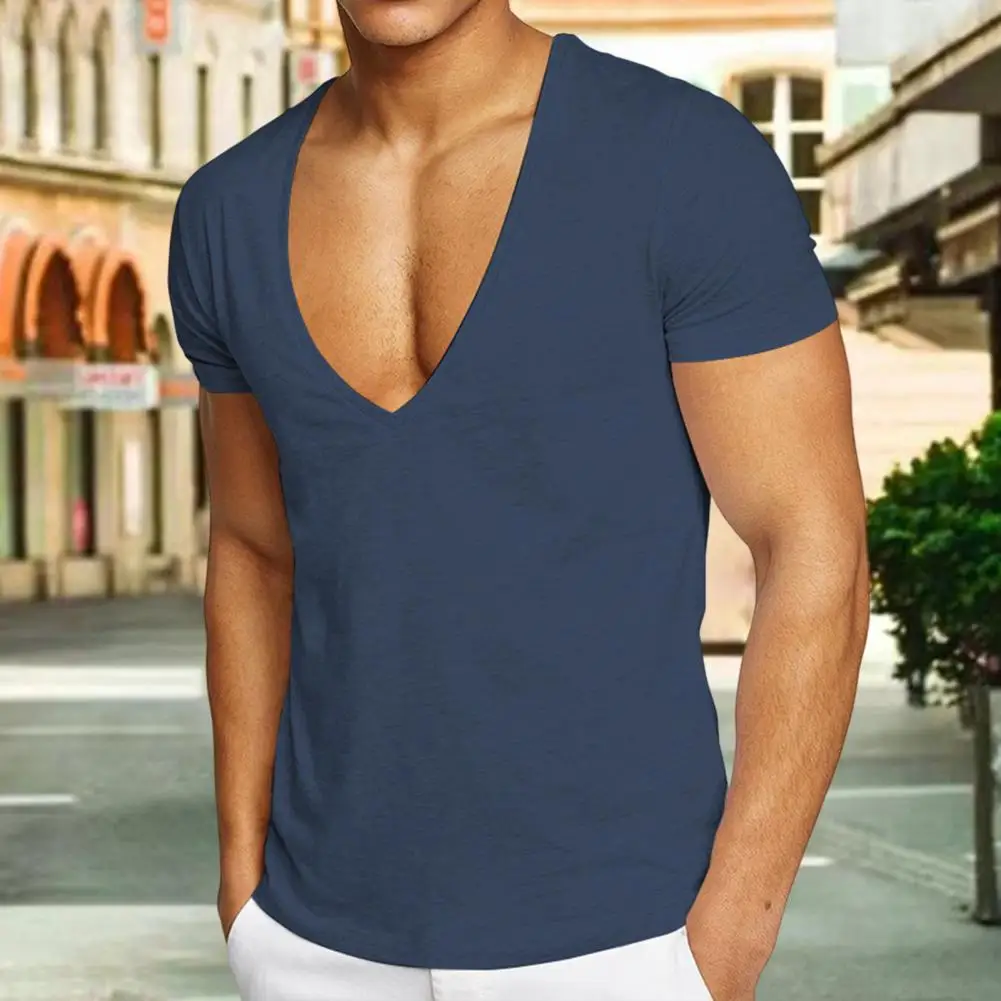 

Stylish Men T-shirt Slim Fit Casual Summer T-shirt Pure Color Men Summer Top