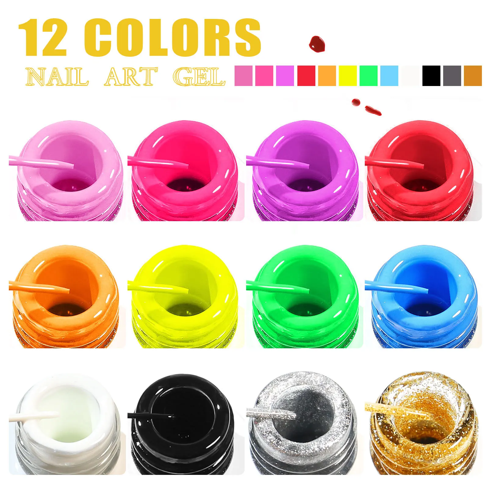 12Pcs Linie Gel Nagellack Set Semi Permanent UV Gel für DIY Malerei Zeichnung Maniküre Lack Nail Art Liner Gel Gebürsteter Kleber – Detail 1