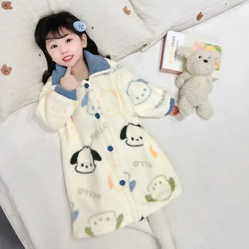 Children's Flannel Nightgown Autumn Winter Cartoon Children's Baby Warm Coral Fleece Pajamas Boys and Girls Bathrobes