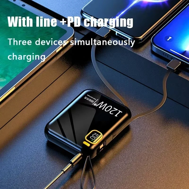 120W 50000mAh Power Bank Portable High Capacity Cable Two-way Fast Charging Mini 2in1 Wire Powerbank for iPhone Samsung ﻿Xiaomi 6