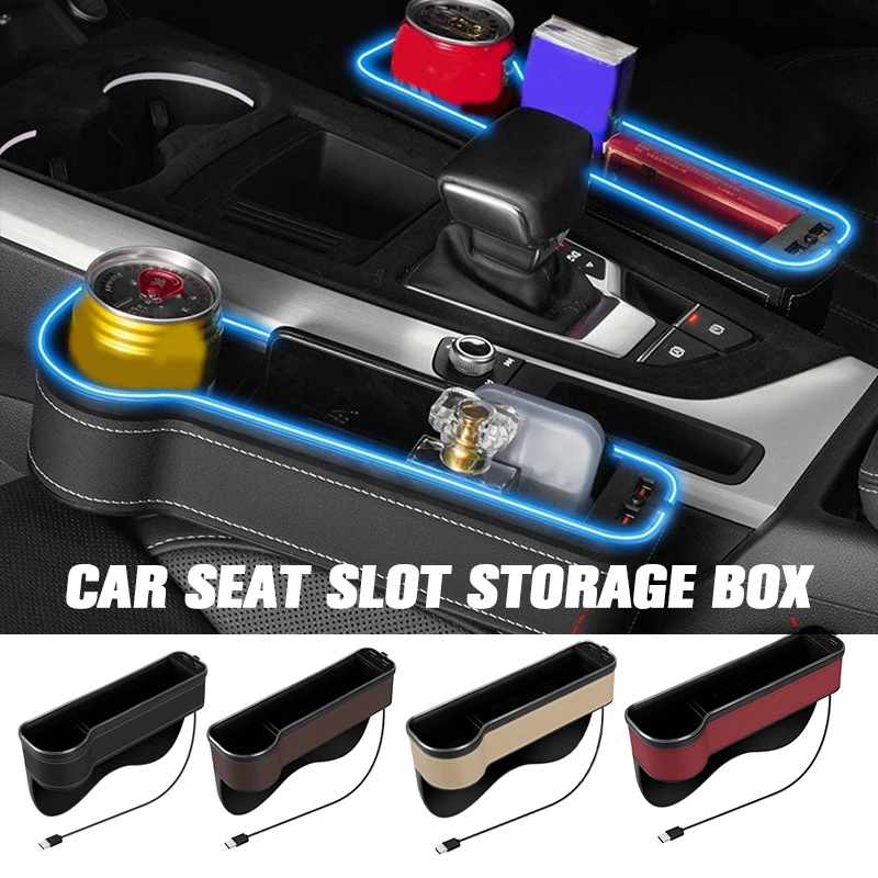 

New Dual USB Charging Car Crevice Filler LED Seat Gap Organizer Pocket Catcher Auto Accessories Key Phone Cup Holder Storage Box