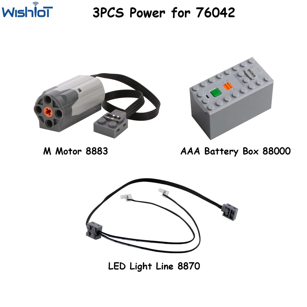3PCS MOC Power Up for 76042 M Motor 8883 LED Light Line 8870 AAA Battery Box 88000 Power Functions Kit Compatible with legoeds developer kit
