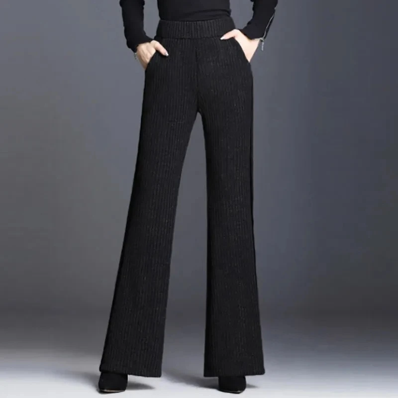 

Женские расклешенные брюки, повседневные Бархатные брюки в полоску с высокой талией в стиле Харадзюку, Осень-зима 2022