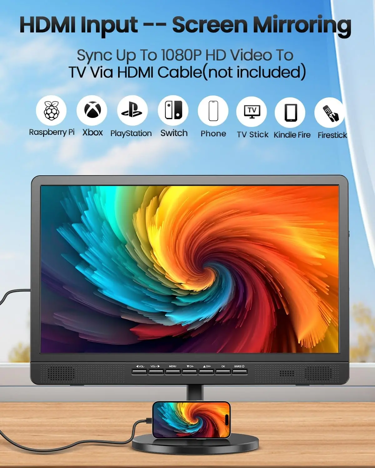 18 Inch Portable TV with Digital ATSC Tuner, Small TV with Built-in 6000mAh Battery, Portable Monitor 1080P HDMI Input