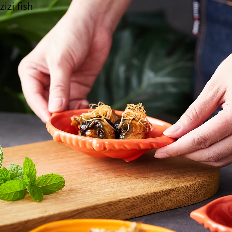 Creative Crab Shell Shaped Ceramic Dessert Dish Sushi Plate Appetizer Plate Molecular Cuisine Display Plates Specialty Tableware