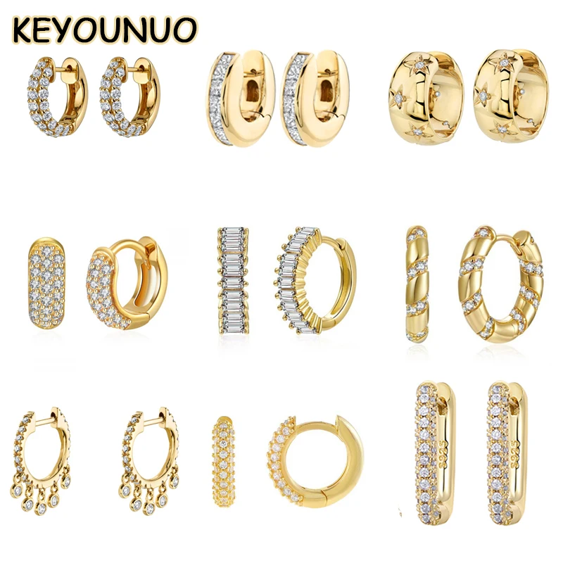KEYOUNUO Gold Filled CZ Hoop Earrings For Women Piercing White Zircon Huggie Earrings Fashion Party Wedding Jewelry Wholesale
