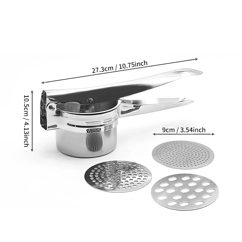 Manual Potato Masher Stainless Steel Potato ricer with 3 Interchangeable Discs for Mashed Potatoes, Cauliflower, Yams