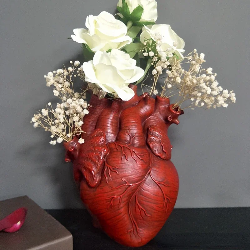 

Anatomical Heart Vase Resin Heart Shape Flower Vase Sculpture Flower Pot Desktop Decoration Home Decor Living Room Ornaments