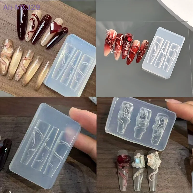 【MX329】1/3Pcs 3D 뱀 네일 실리콘 조각 금형 DIY 네일 아트 장식 참 크리에이티브 매니큐어 디자인