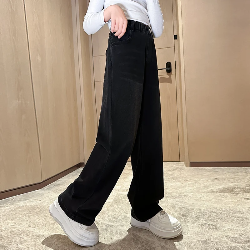 여아 청바지 가을 봄 캐주얼 루즈핏 단색 어린이 와이드 팬츠 8 10 12 13 14세 십대 학생 바지