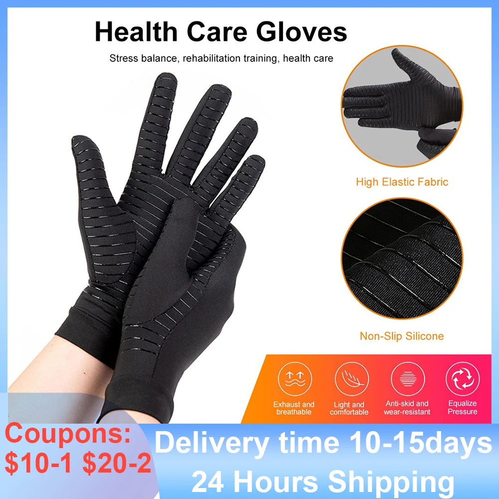 Compression Arthritis Gloves Copper Fiber Compression Gloves Wrist Support Joint Wrist Pain Relief Full Finger Cycling Gloves