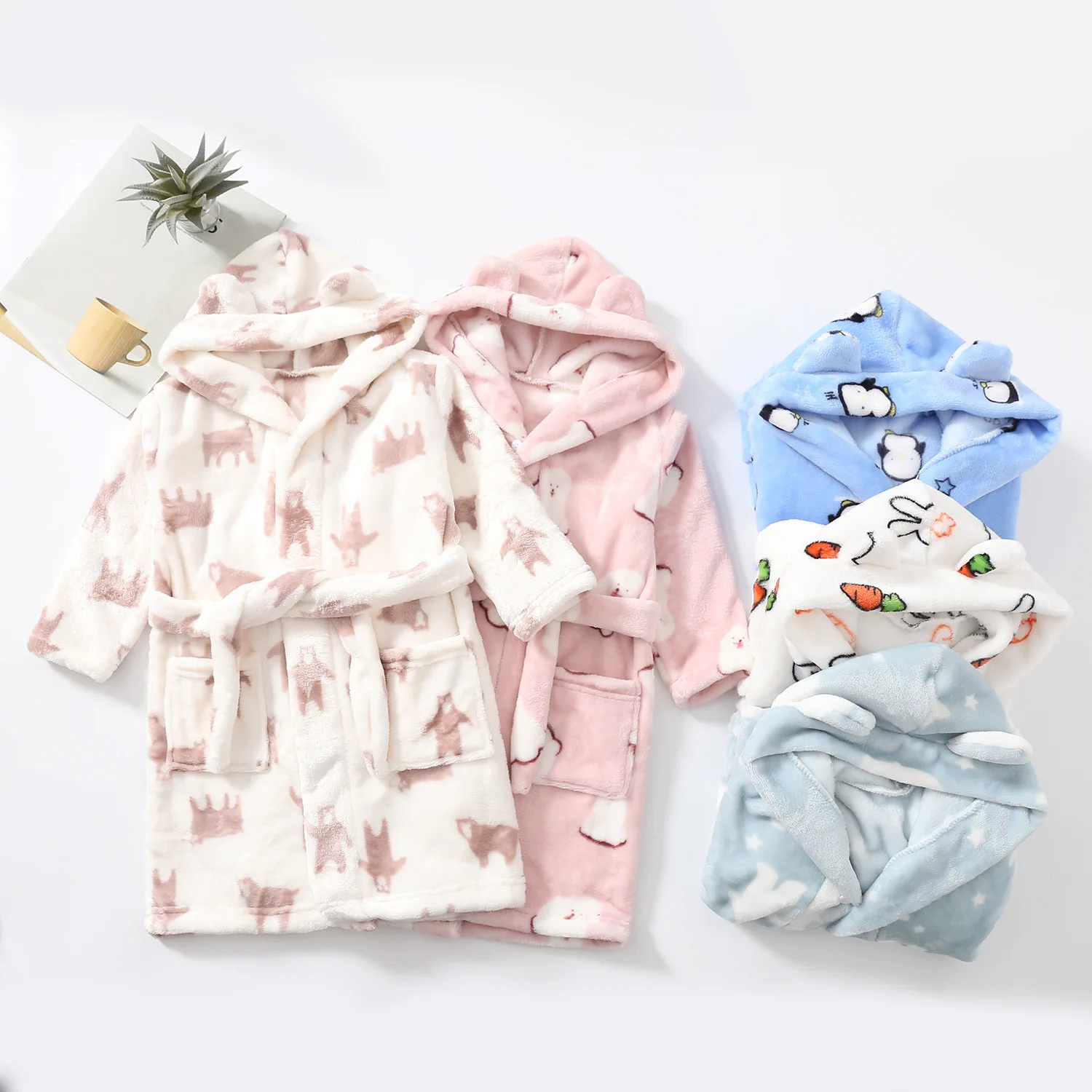 Kids Coral Velvet Bathrobe Baby Girls Boy Cartoon Fleece Pajamas Children Soft Bath Robe Nightgown Teenager Toddler Clothing
