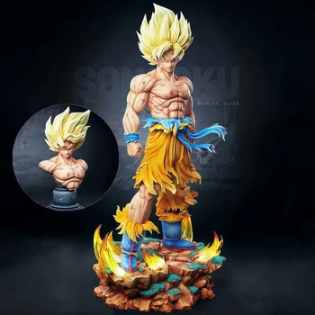 Jt Statue Dragon Ball Z Son Goku Figure Replaceable Heads Led Base Super Saiyan Goku Action Figures Collection Mode Toys Gifts 1