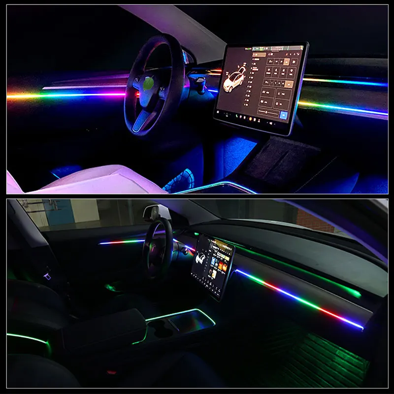 For Tesla Model 3 Y Symphony Ambient Lights Neon led Light Acrylic Guide  Fiber Strip Center Console Dashboard Light APP Control