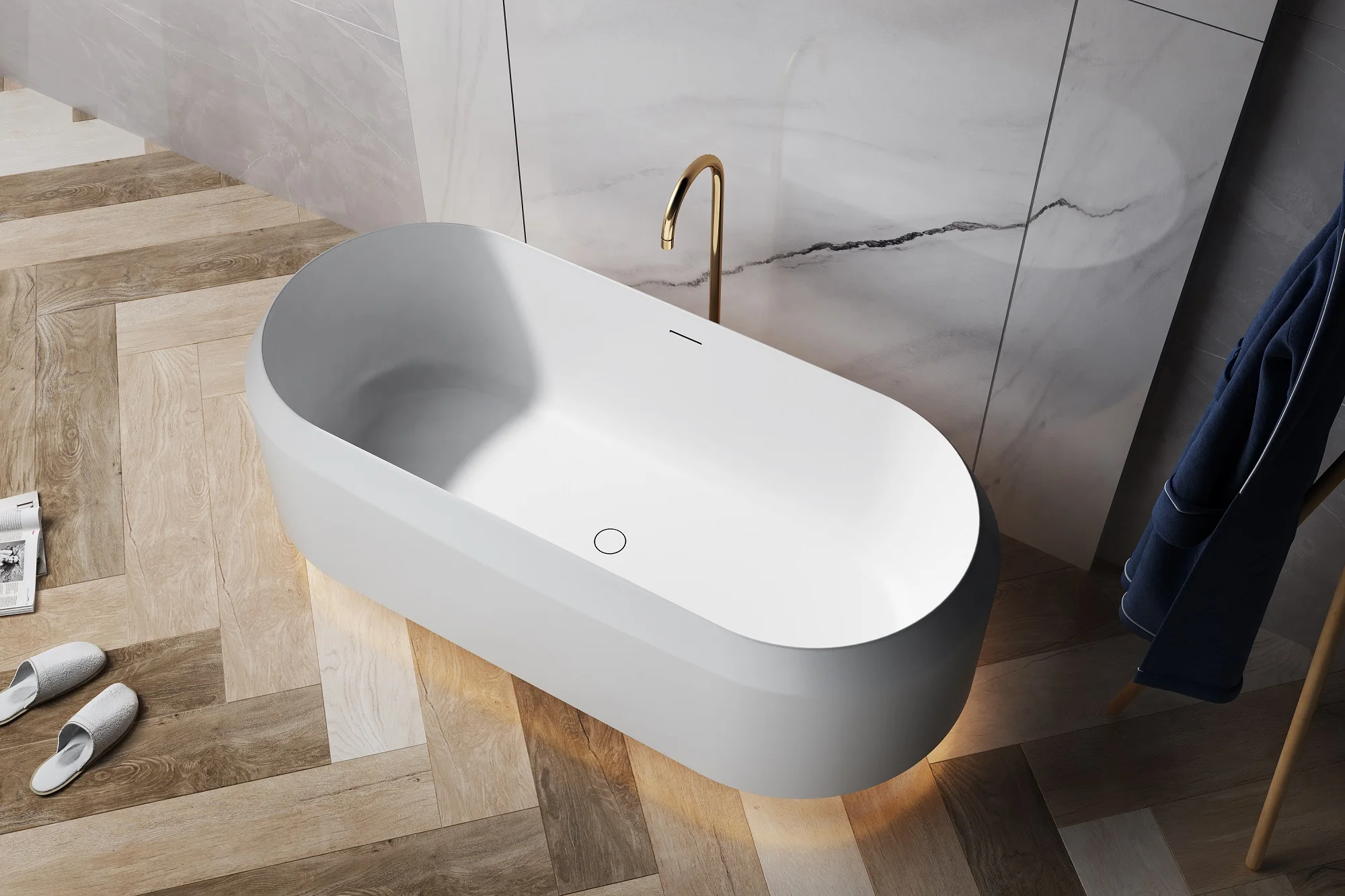 Free Standing Bathtub Hotel Bathroom Indoor Solid Surface Oval Adult Acrylic Free Standing Soaking Bath Tub Stone Bathtub Marbl