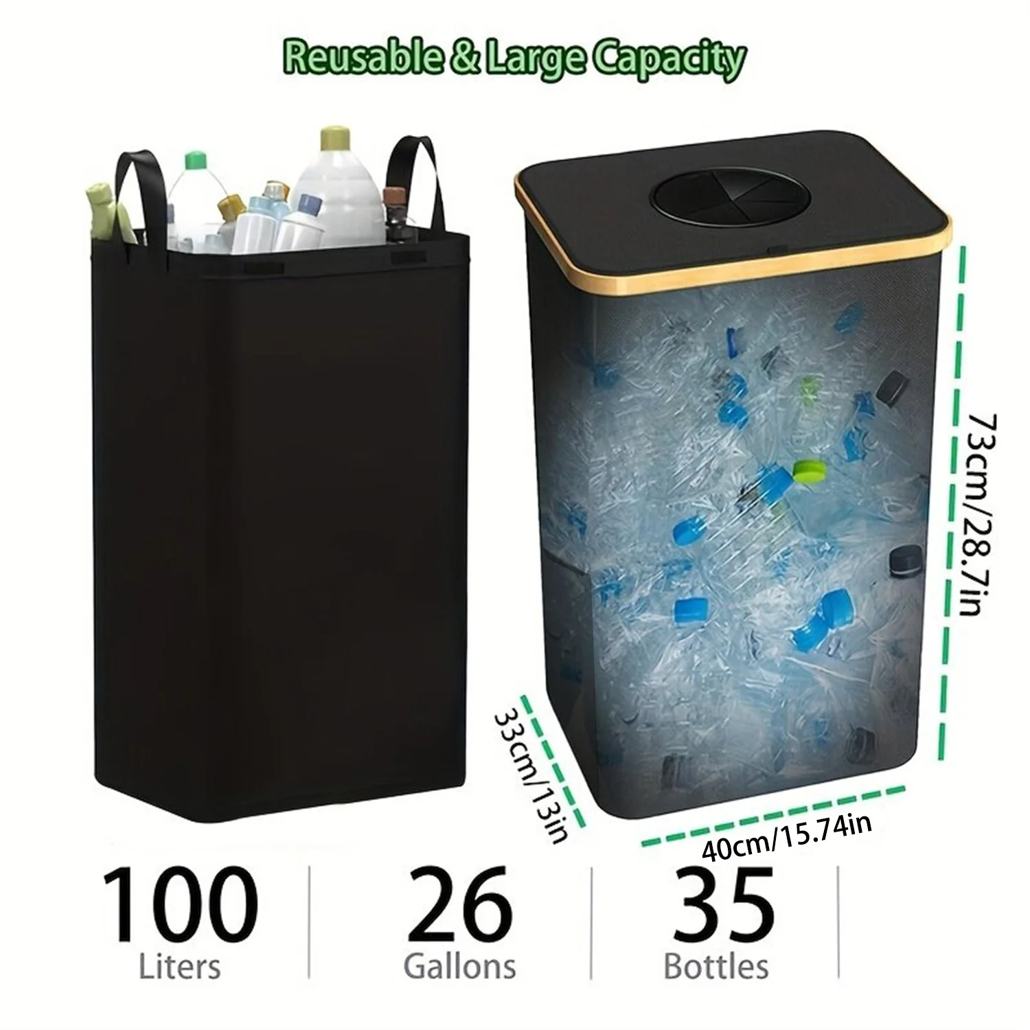 thumbnail image 2 of 26 Gallon Recycling Bin With Lid - 100L Kitchen Recycling Center With 2 Bags 2 of 4