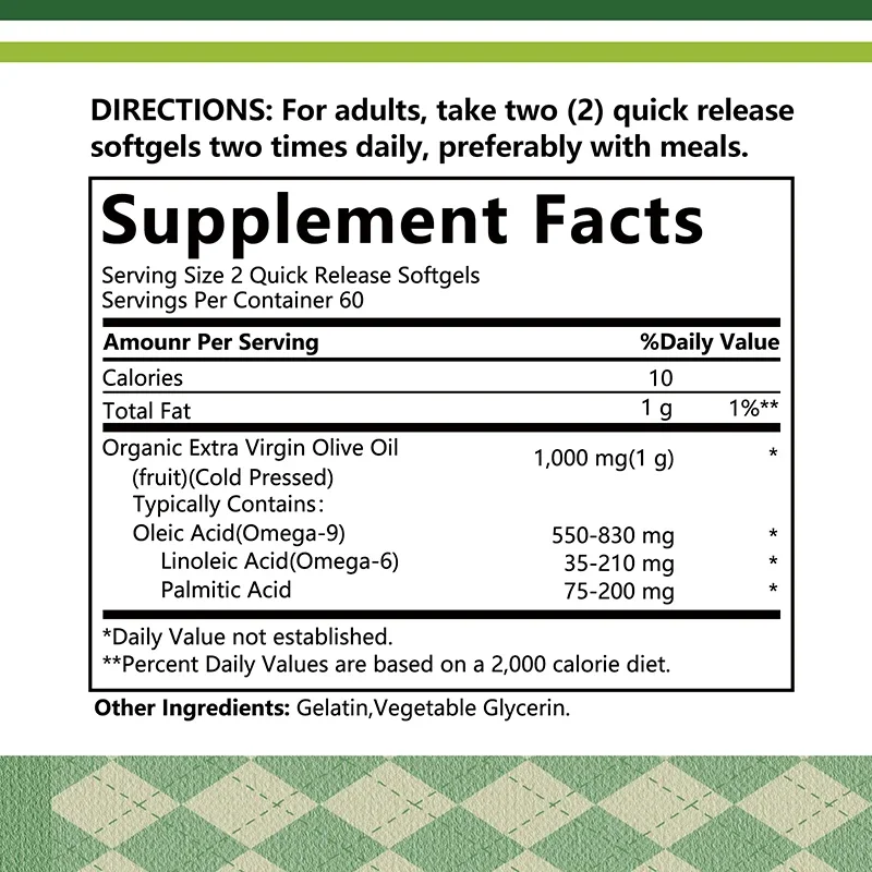 Olive Oil Capsules 1000mg-To Promote Satiety, Supplement for Digestive, Immunity Support
