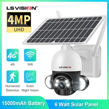 LSVISION 4MP 무선 WiFi 태양 강화한 4G 사진기 옥외 안전 보호 감시 PTZ 건전지 PIR 동의 탐지 캠 ctronic wifi 줌 카메라 태양열 보안 cctv 스마트 홈