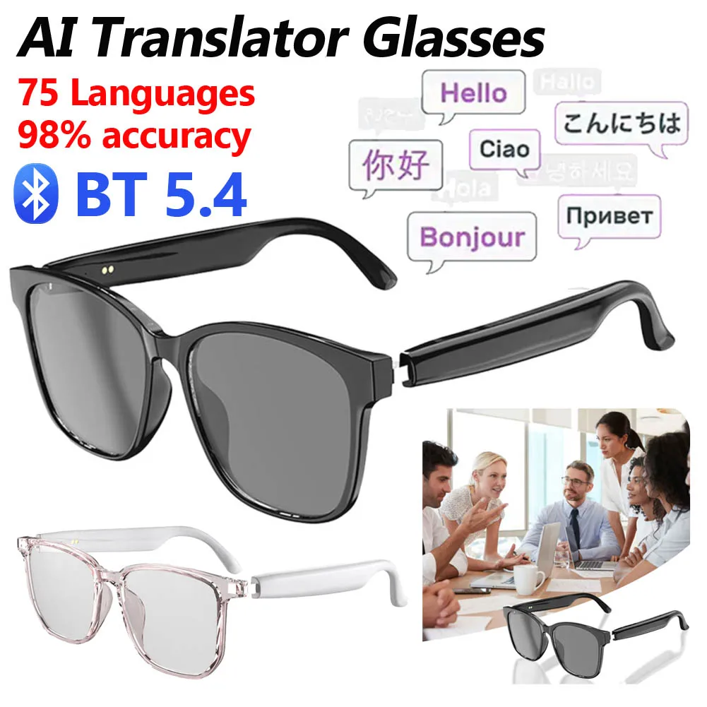 Smart Glasses AI Intelligent Translation Wireless Bluetooth Glasses Auto Voice Translation Audio Support 75 Languages
