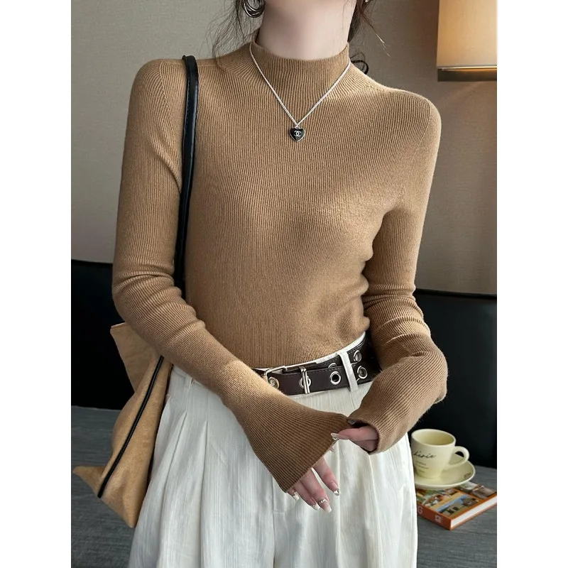 Elegant New Women's Semi-turtleneck Knitwear Long-sleeved Sweater Autumn and Winter Casual Inner Bottoming Shirt