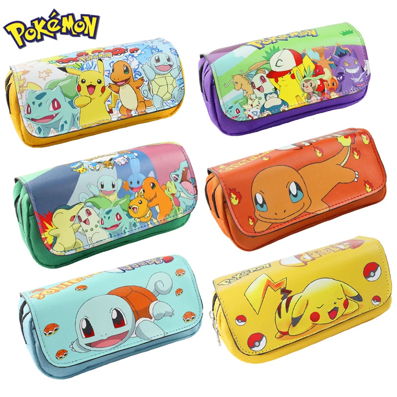 Pokemon Pencil Case High Capacity Student Double Zipper Pencil Bag