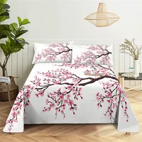 Beautiful Flower 0.9/1.2/1.5/1.8/2.0m Digital Printing Polyester Bed Flat Sheet With Pillowcase Print Bedding Set 1