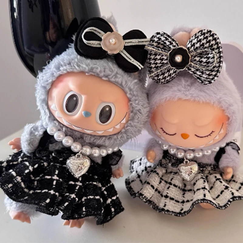 Chic Designer Plaid Dress Set for Mini Dolls - Fashionable Doll Outfit & Accessory Gift