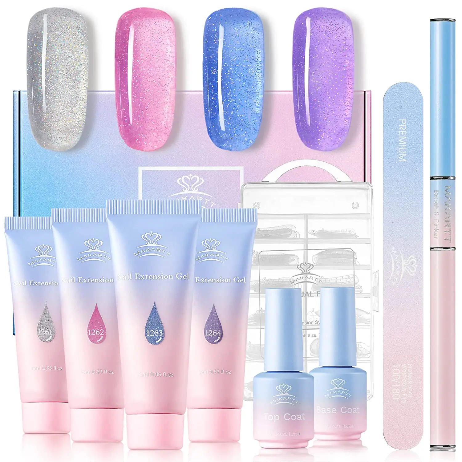 Makart Jelly Glitter Poly Nail Gel Kit- Translucent Acrygel Nail Extension Gel Nail Enhancement Set Per Manicure Per Principianti