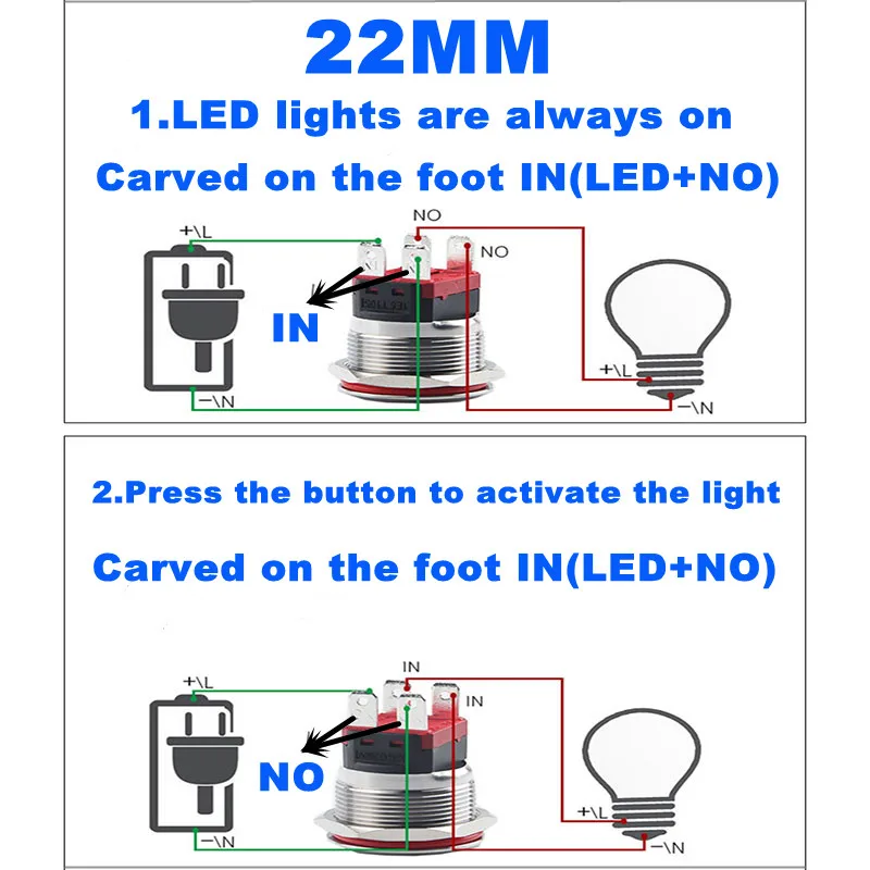 Push button switch 10A 15A 20A waterproof high current metal 16MM19MM22MM automotive LED self-locking reset 3V5V6V12V24V220V