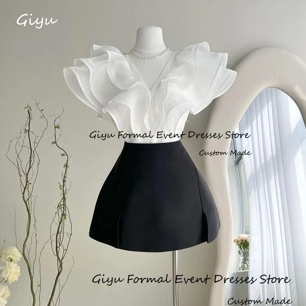 

Giyu A-line V-Neck Cocktail Dress Pleat Mini-Length Above Knee Party Dress летнее платье женское 2024 Summer Dress